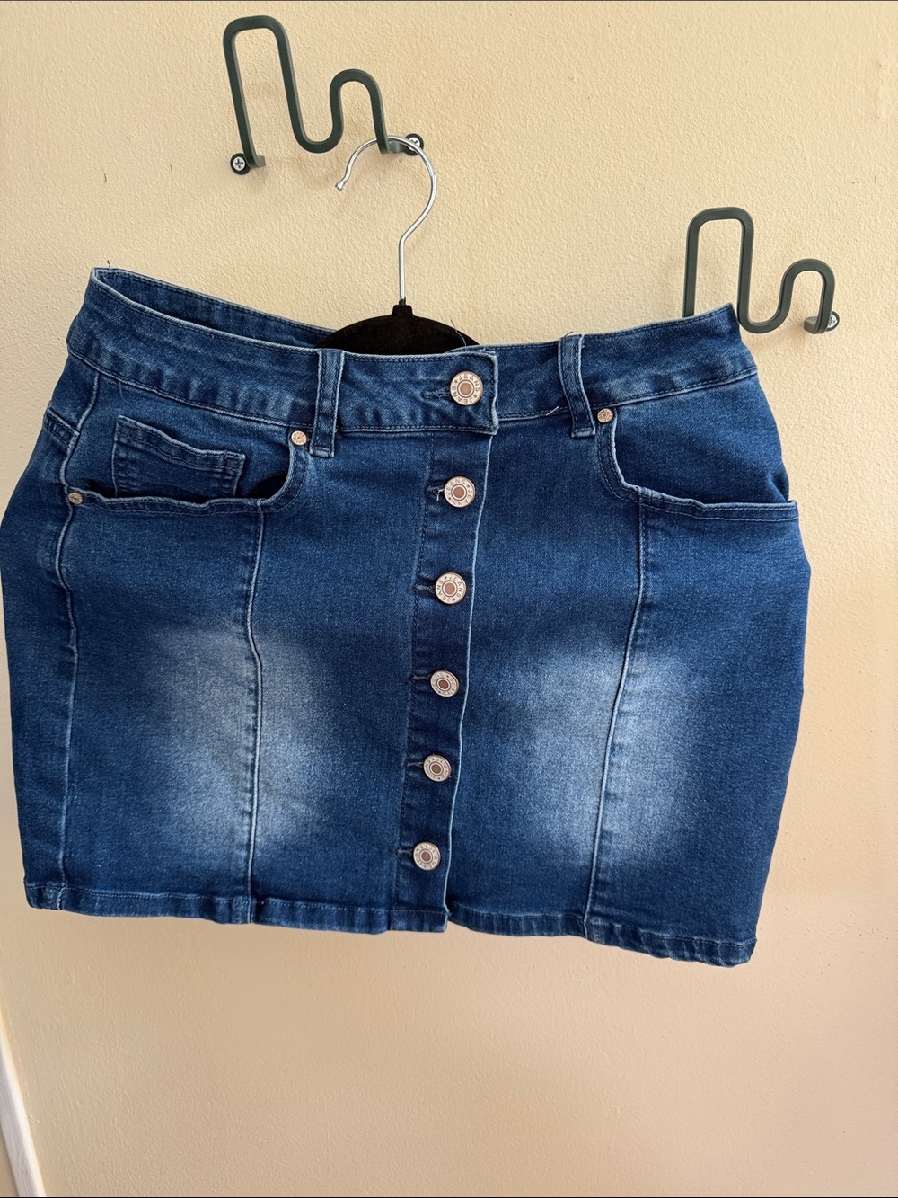 Denim Button-Front Mini Skirt - Blue